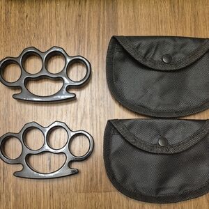 Sleek Black Self-Defense Knuckle Set with Pouches